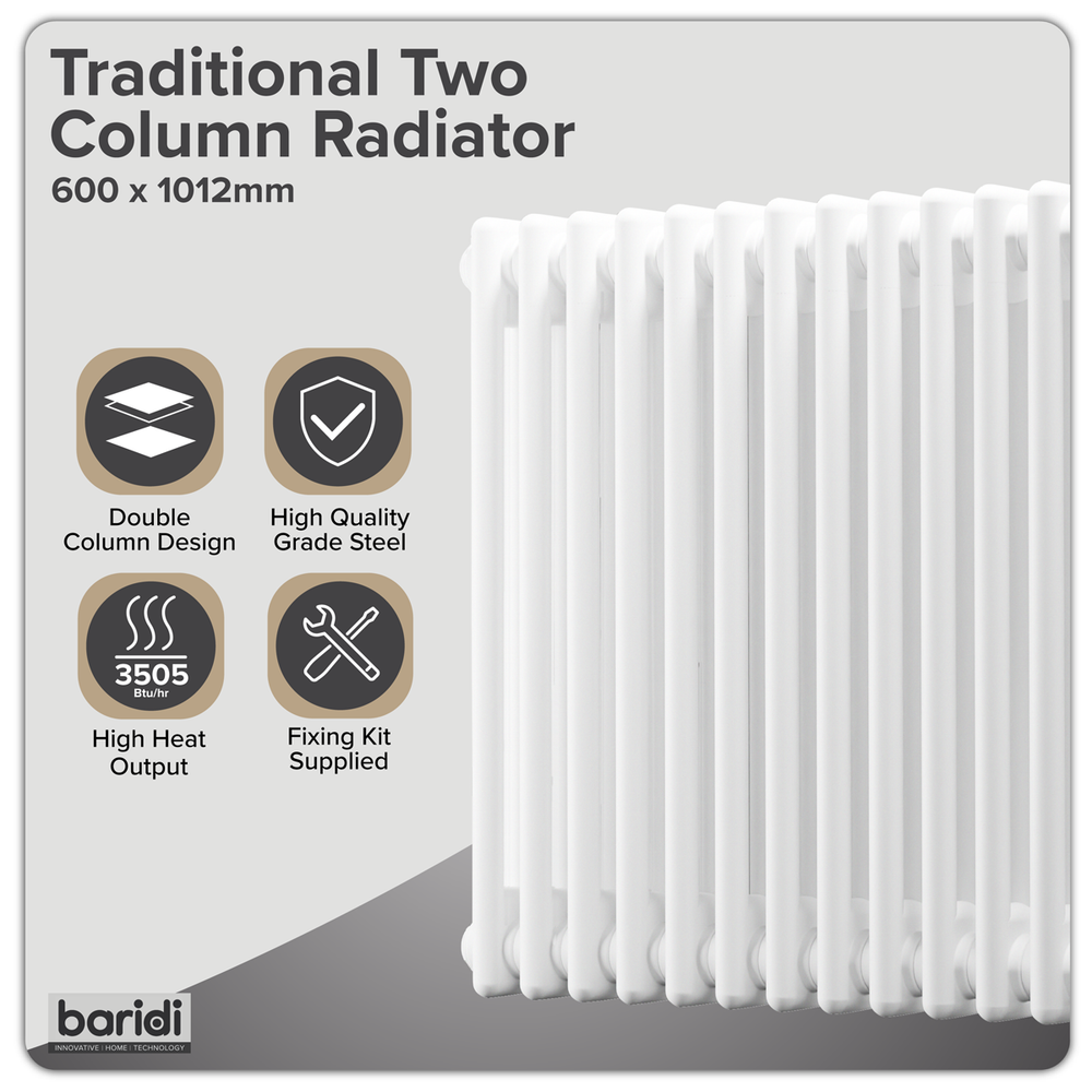 Baridi DH369 Horizontal Traditional 2 Column Radiator 600 x 1012mm - White - additional view 3