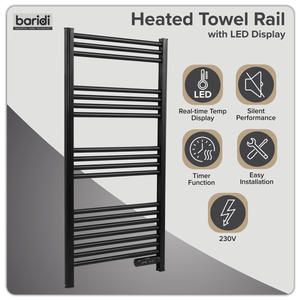 Baridi DH371 Electric Heated Towel Rail 1085 x 535mm with LED Display - Black - additional view 5