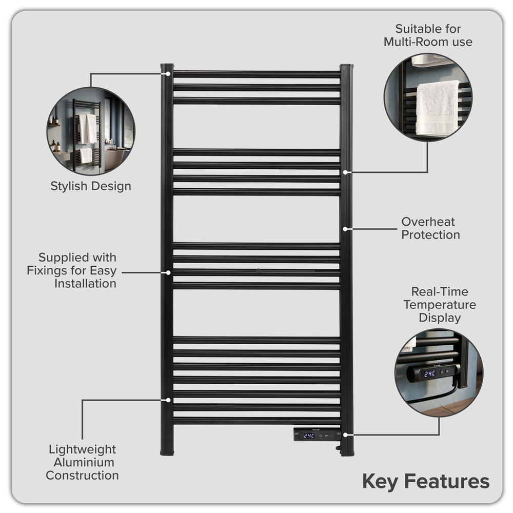 Baridi DH371 Electric Heated Towel Rail 1085 x 535mm with LED Display - Black - additional view 9