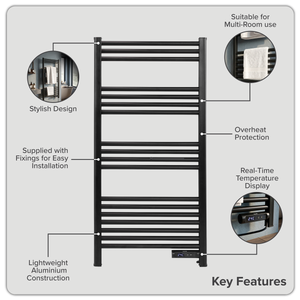 Baridi DH371 Electric Heated Towel Rail 1085 x 535mm with LED Display - Black - additional view 9