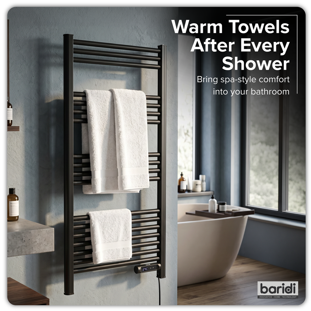 Baridi DH371 Electric Heated Towel Rail 1085 x 535mm with LED Display - Black - additional view 10