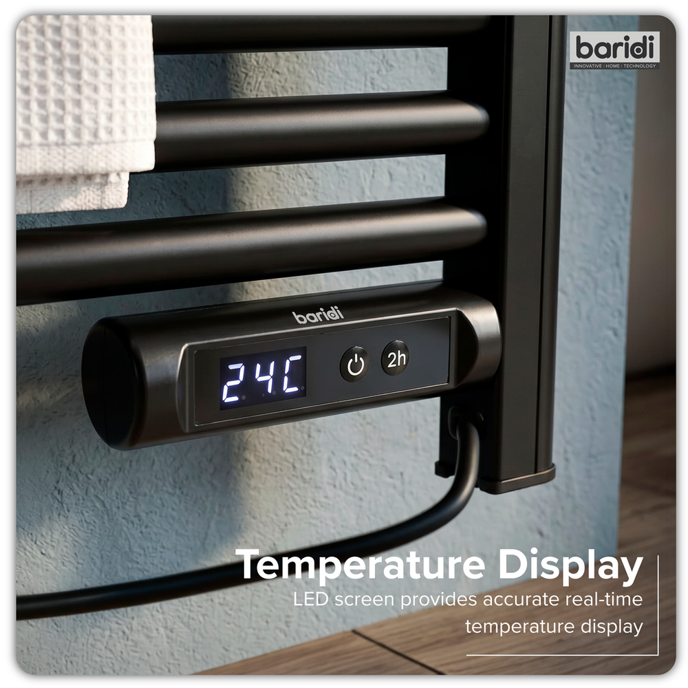 Baridi DH371 Electric Heated Towel Rail 1085 x 535mm with LED Display - Black - additional view 11