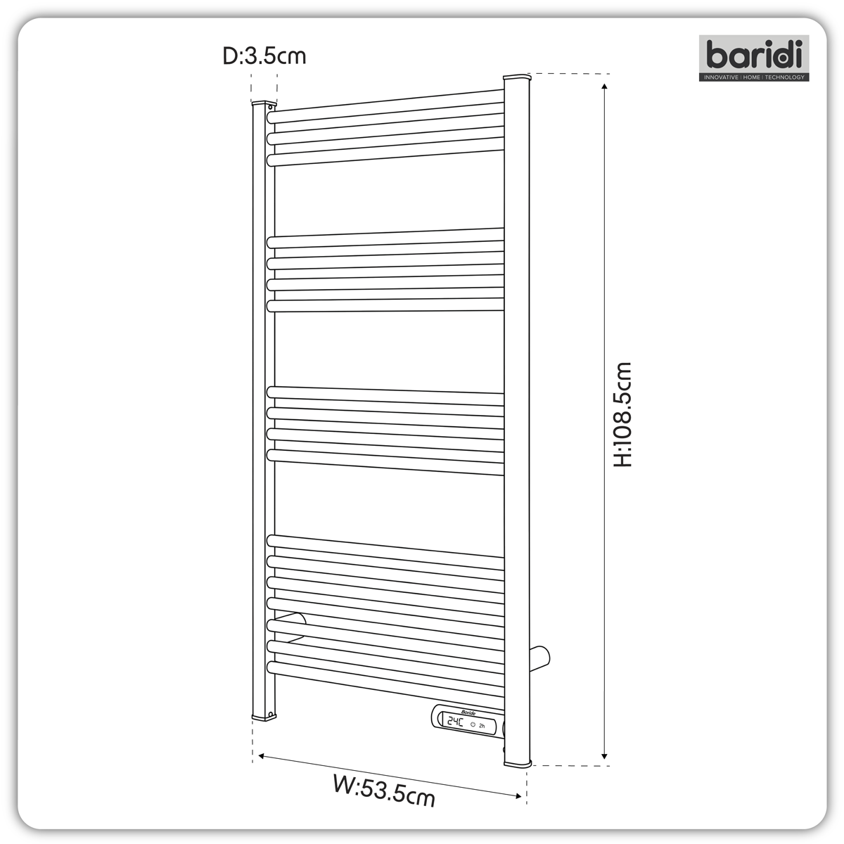 Baridi DH372 Electric Heated Towel Rail 1085 x 535mm with LED Display - Silver - additional view 6