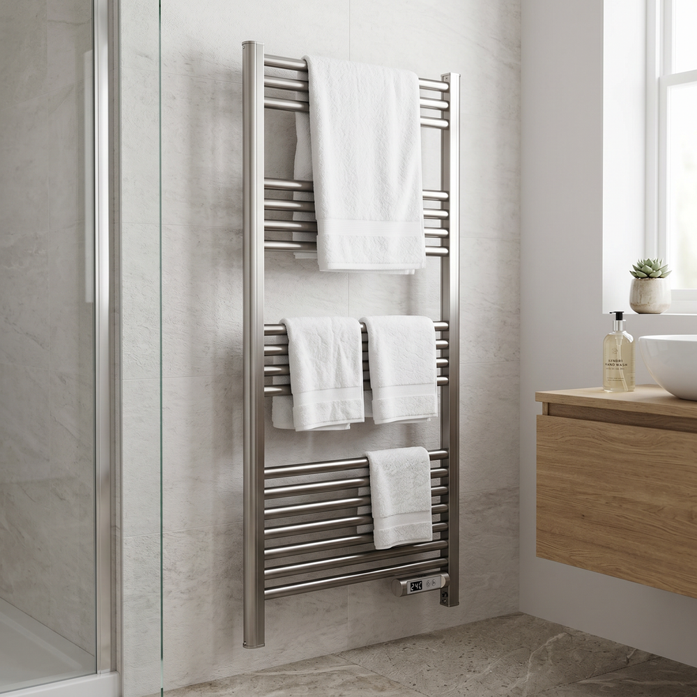 Baridi DH372 Electric Heated Towel Rail 1085 x 535mm with LED Display - Silver - additional view 11