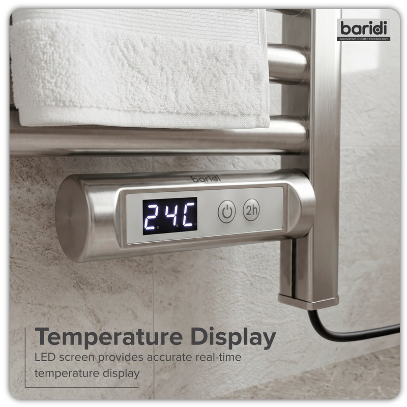 Baridi DH372 Electric Heated Towel Rail 1085 x 535mm with LED Display - Silver - additional view 4