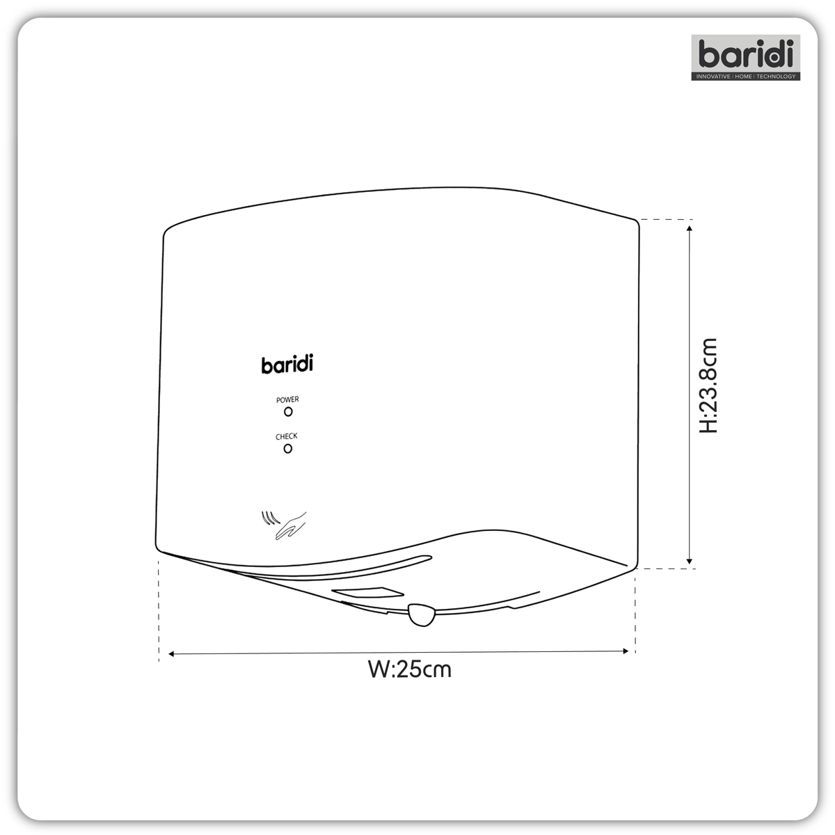 Baridi DH378 High Speed Hand Dryer with Auto Sensor 1400-1650W - White - additional view 2