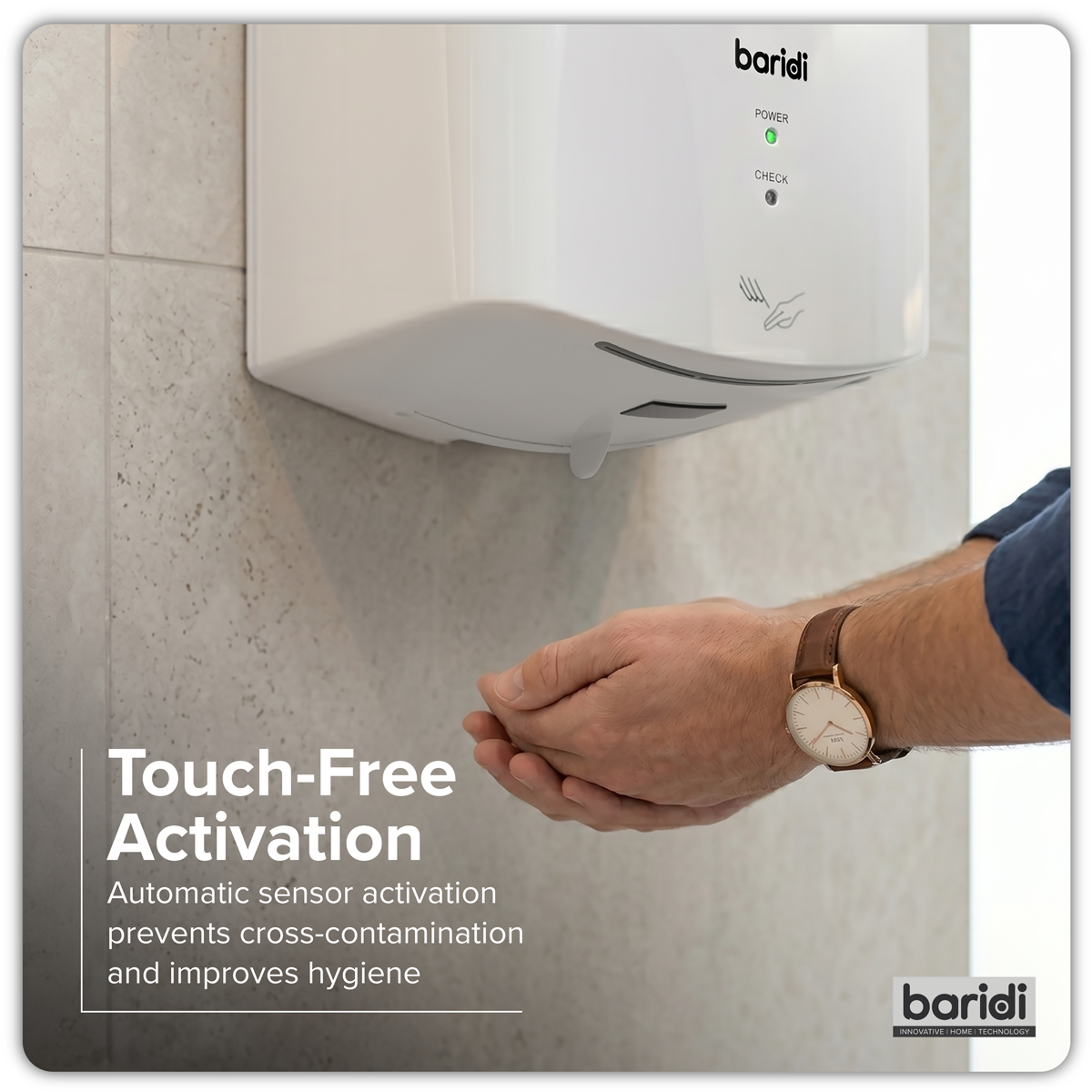 Baridi DH378 High Speed Hand Dryer with Auto Sensor 1400-1650W - White - additional view 5