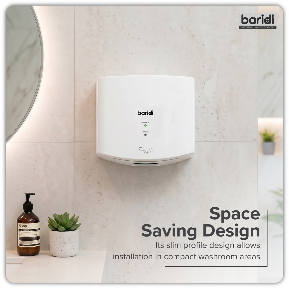 Baridi DH378 High Speed Hand Dryer with Auto Sensor 1400-1650W - White - additional view 4