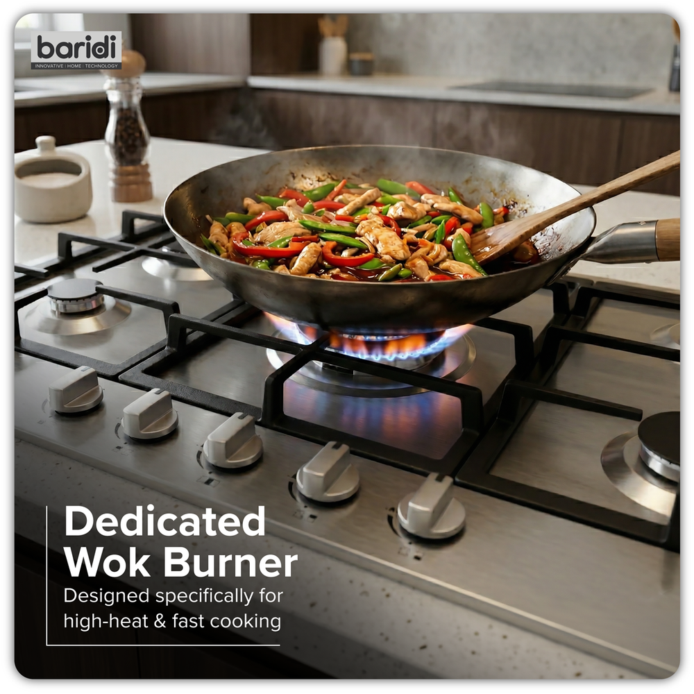 Baridi DH382 90cm Gas Hob Stainless Steel with 5 Burners, Cast Iron Supports & Auto Ignition 11kW - additional view 4
