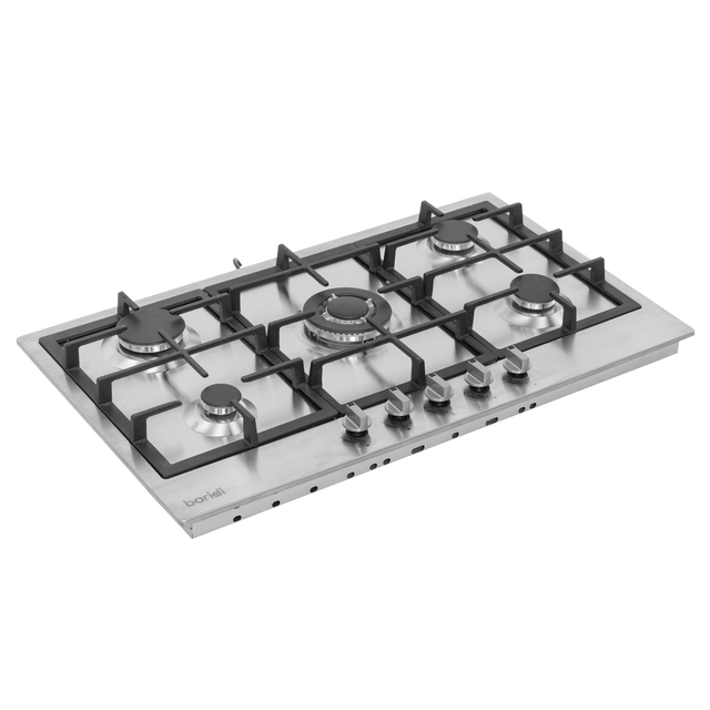 Baridi DH382 90cm Gas Hob Stainless Steel with 5 Burners, Cast Iron Supports & Auto Ignition 11kW