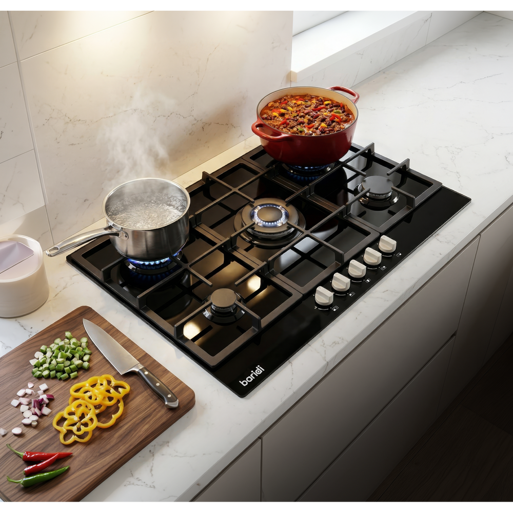 Baridi DH383 90cm Gas Hob Black Glass with 5 Burners, Cast Iron Supports & Auto Ignition 11kW - additional view 4