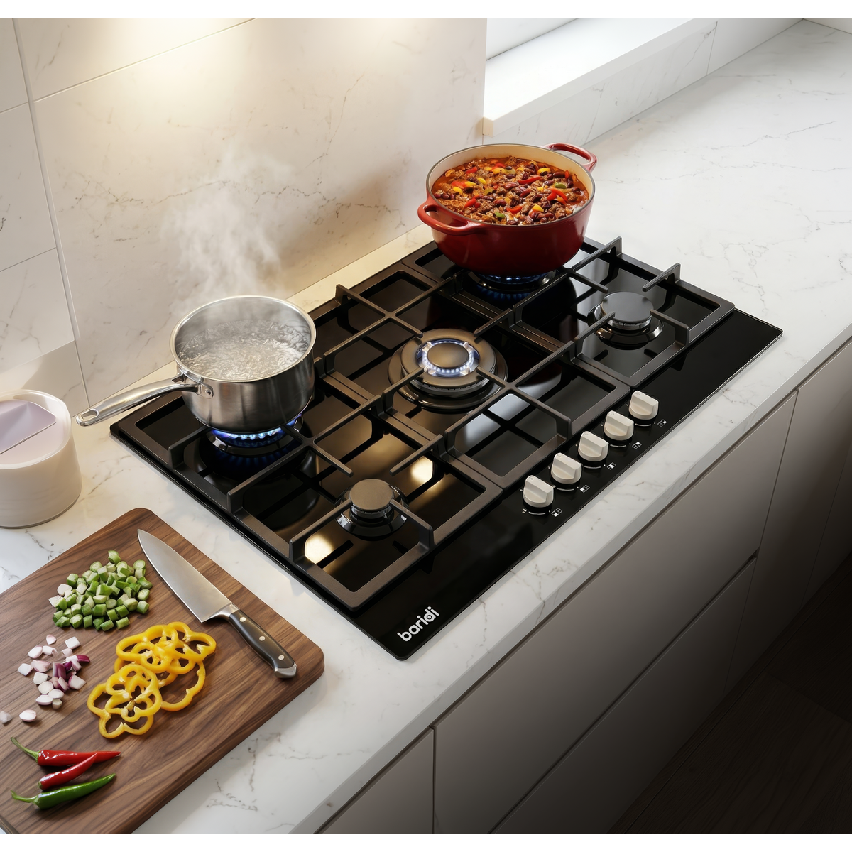 Baridi DH383 90cm Gas Hob Black Glass with 5 Burners, Cast Iron Supports & Auto Ignition 11kW - additional view 4