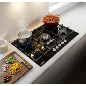 Baridi DH383 90cm Gas Hob Black Glass with 5 Burners, Cast Iron Supports & Auto Ignition 11kW - additional view 4