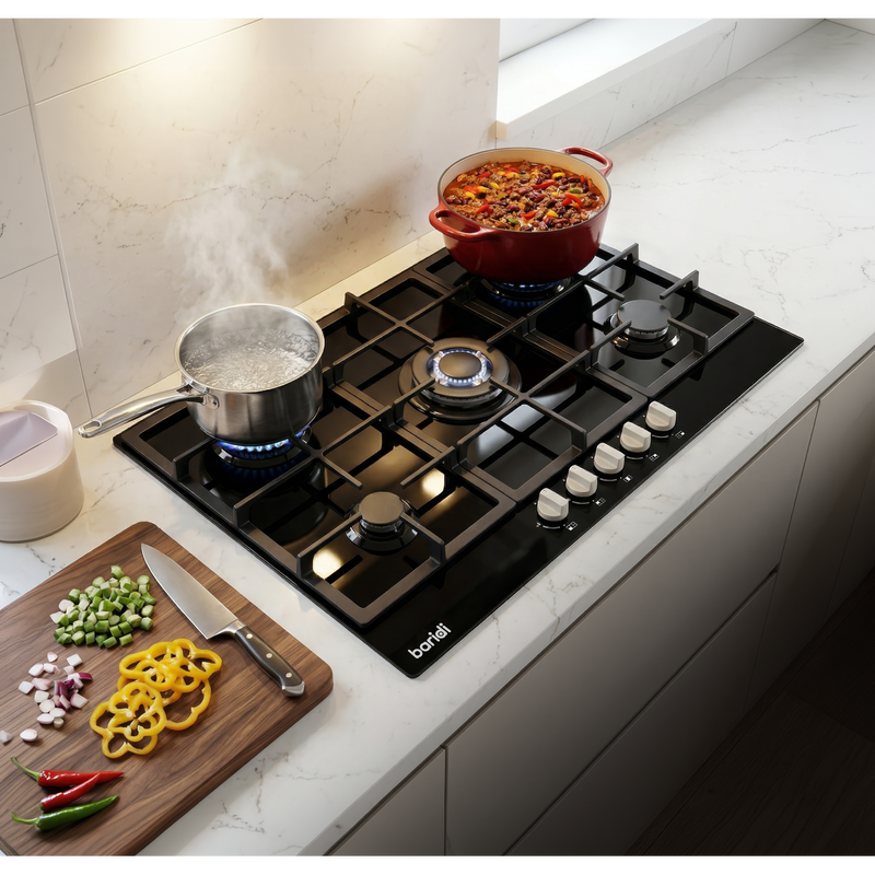 Baridi DH383 90cm Gas Hob Black Glass with 5 Burners, Cast Iron Supports & Auto Ignition 11kW - additional view 4