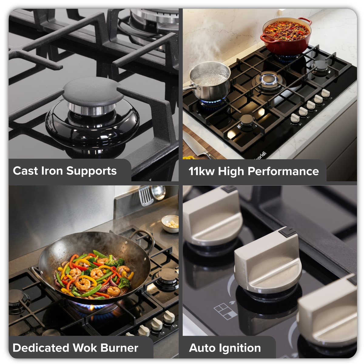 Baridi DH383 90cm Gas Hob Black Glass with 5 Burners, Cast Iron Supports & Auto Ignition 11kW - additional view 12