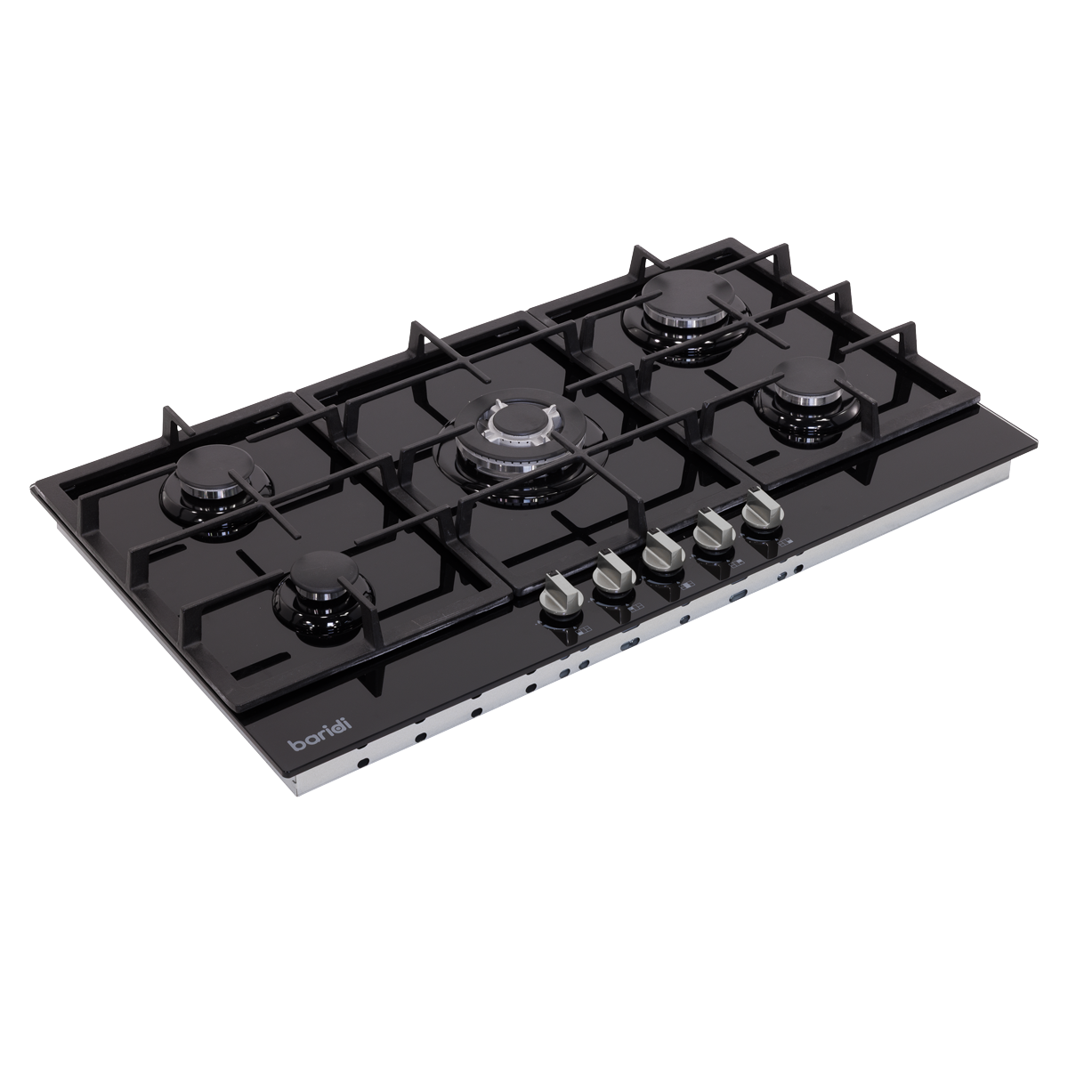 Baridi DH383 90cm Gas Hob Black Glass with 5 Burners, Cast Iron Supports & Auto Ignition 11kW
