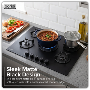 Baridi DH384 70cm Gas Hob Matt Black with 5 Burners, Cast Iron Supports & Auto Ignition 10.4kW - additional view 9