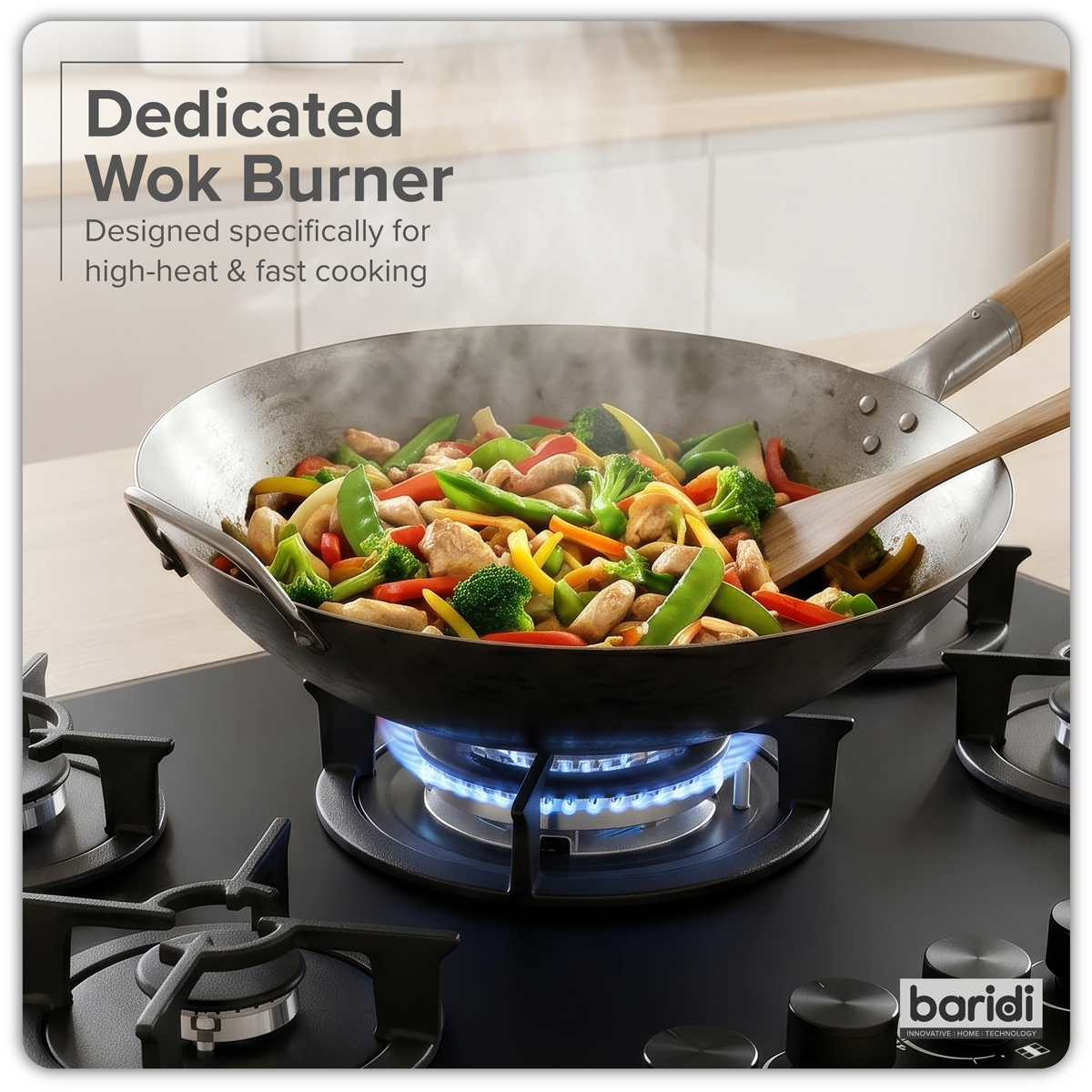 Baridi DH384 70cm Gas Hob Matt Black with 5 Burners, Cast Iron Supports & Auto Ignition 10.4kW - additional view 10
