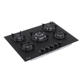 Baridi DH384 70cm Gas Hob Matt Black with 5 Burners, Cast Iron Supports & Auto Ignition 10.4kW