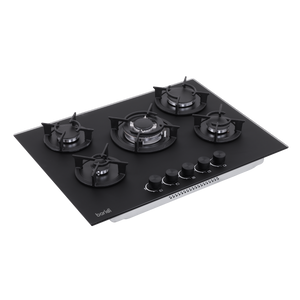 Baridi DH384 70cm Gas Hob Matt Black with 5 Burners, Cast Iron Supports & Auto Ignition 10.4kW