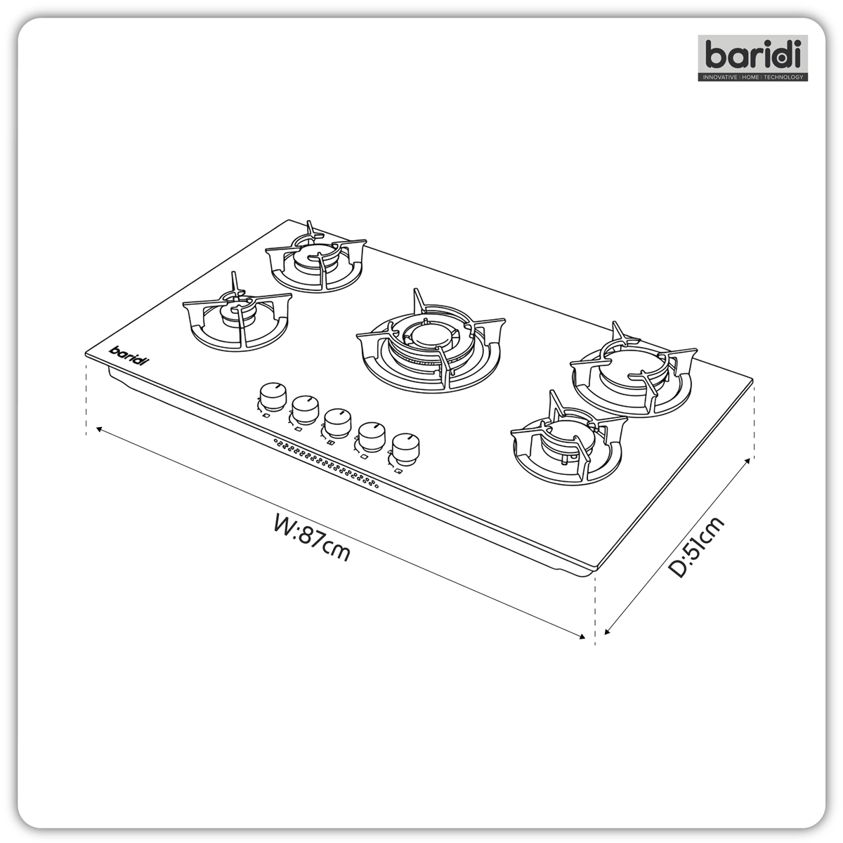 Baridi DH385 90cm Gas Hob Matt Black 5 Burners Cast Iron Supports & Auto Ignition 10.4kW - additional view 8