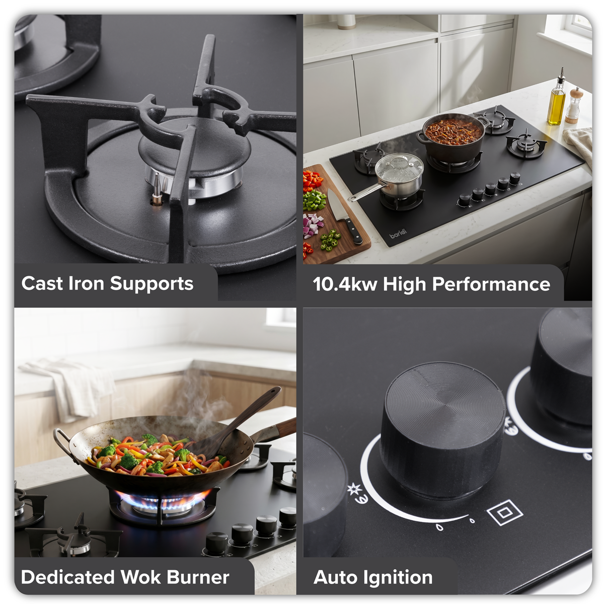 Baridi DH385 90cm Gas Hob Matt Black 5 Burners Cast Iron Supports & Auto Ignition 10.4kW - additional view 3