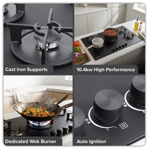 Baridi DH385 90cm Gas Hob Matt Black 5 Burners Cast Iron Supports & Auto Ignition 10.4kW - additional view 3