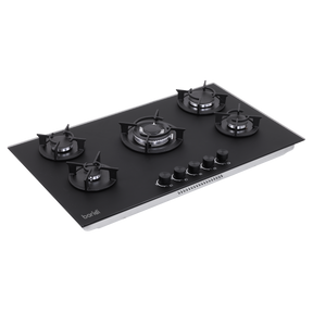 Baridi DH385 90cm Gas Hob Matt Black 5 Burners Cast Iron Supports & Auto Ignition 10.4kW