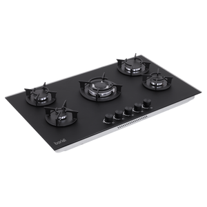 Baridi DH385 90cm Gas Hob Matt Black 5 Burners Cast Iron Supports & Auto Ignition 10.4kW
