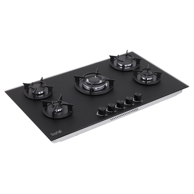 Baridi DH385 90cm Gas Hob Matt Black 5 Burners Cast Iron Supports & Auto Ignition 10.4kW