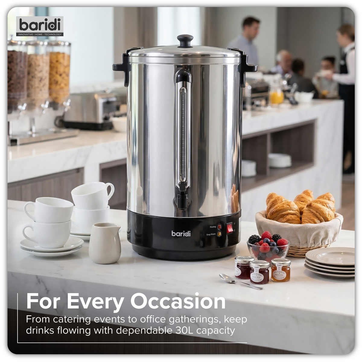 Baridi DH388 Hot Water Boiler, Tea Urn 30L Capacity - Stainless Steel - additional view 9