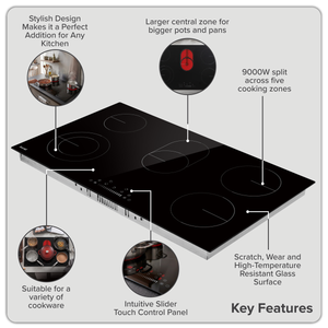 Baridi DH389 Integrated Ceramic Hob with 5 Cooking Zones 90cm - Black Glass - additional view 5