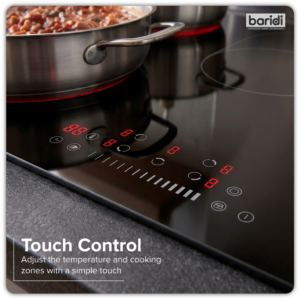 Baridi DH389 Integrated Ceramic Hob with 5 Cooking Zones 90cm - Black Glass - additional view 2