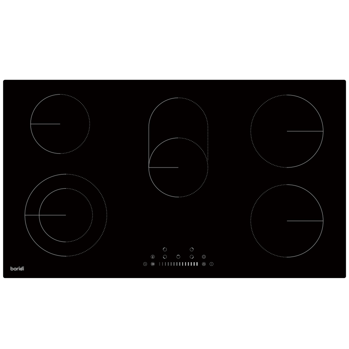 Baridi DH389 Integrated Ceramic Hob with 5 Cooking Zones 90cm - Black Glass