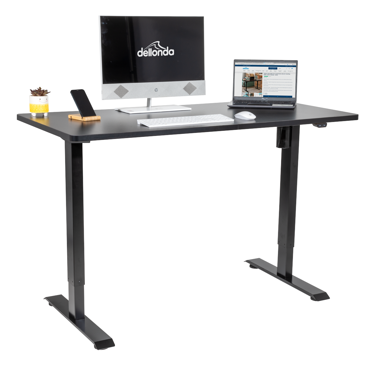 Dellonda DH38 Single Motor Ultra-Quiet Adjustable-Height Electric Sit/Stand Desk - Black Desktop - additional view 9