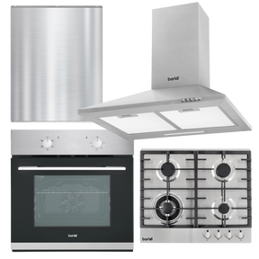 Baridi DH390 Kitchen Appliance Bundle - Integrated Fan-Assisted Oven, Stainless Steel Gas Hob, Chimney Cooker Hood &
