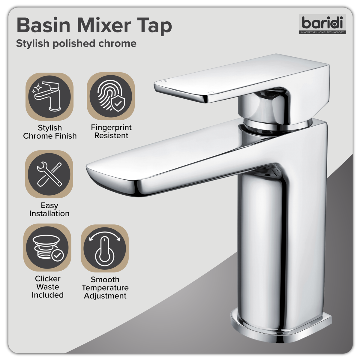 Baridi DH392 Basin Mixer Tap with Clicker Waste - Chrome - additional view 8