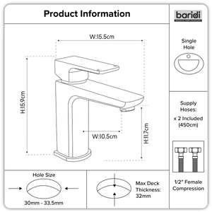 Baridi DH393 Basin Mixer Tap with Clicker Waste - Matt Black - additional view 12