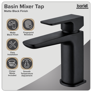 Baridi DH393 Basin Mixer Tap with Clicker Waste - Matt Black - additional view 8