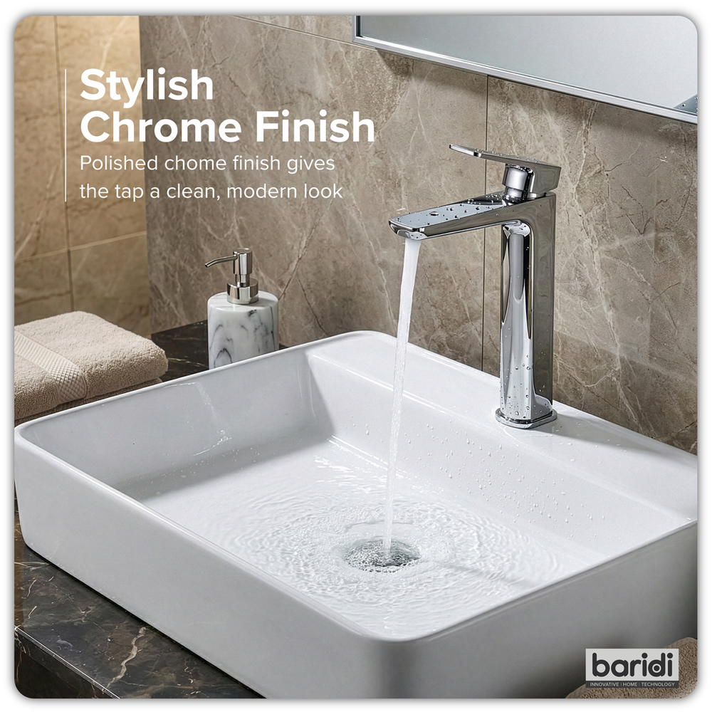 Baridi DH394 High Basin Mixer Tap with Clicker Waste - Chrome - additional view 3