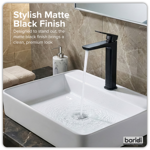 Baridi DH395 High Basin Mixer Tap with Clicker Waste - Matt Black - additional view 2