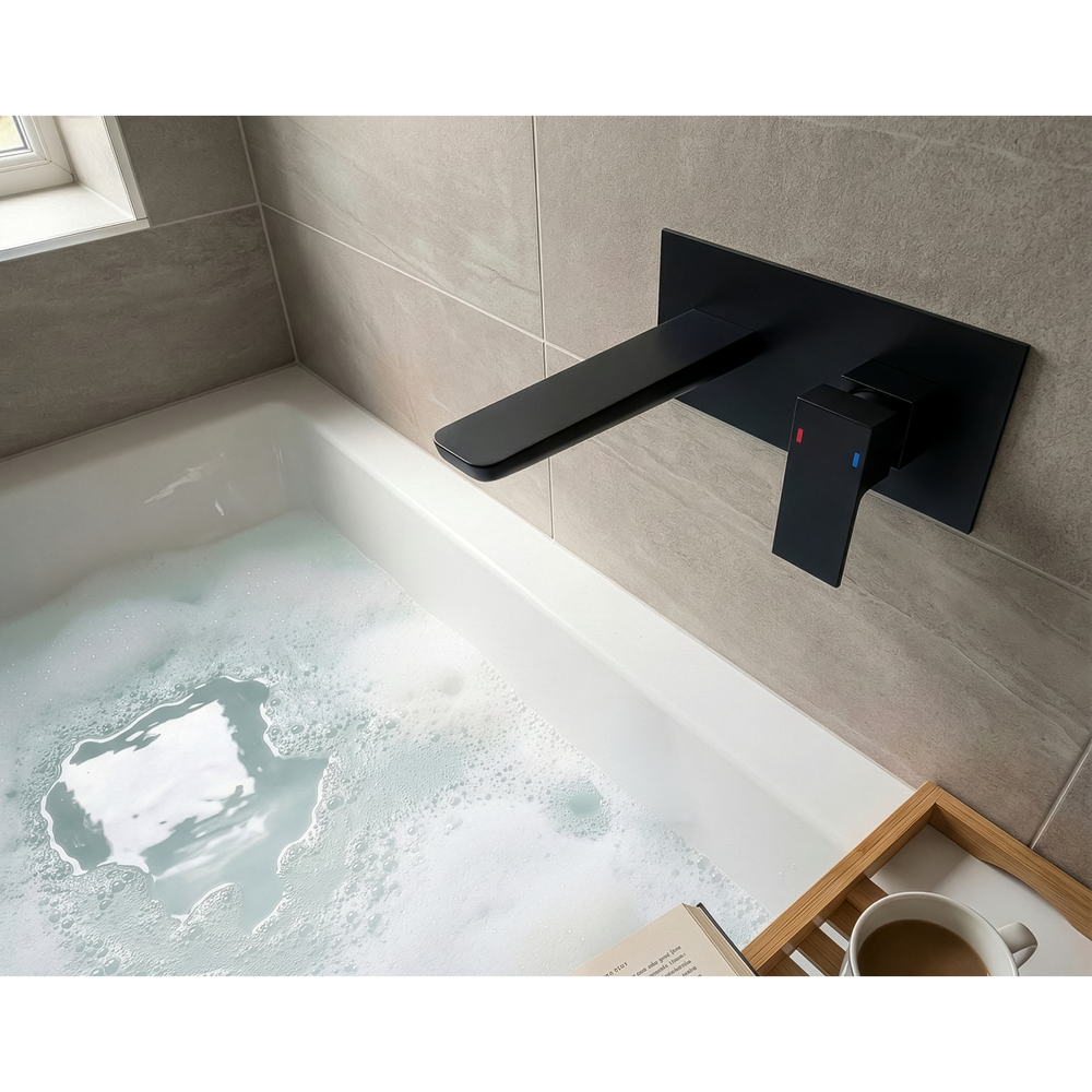 Baridi DH397 Wall Mounting Basin Mixer Tap, Square - Matt Black - additional view 5