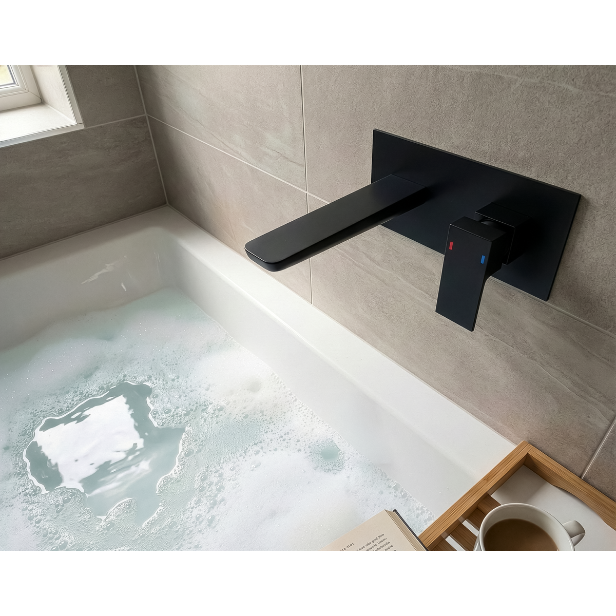 Baridi DH397 Wall Mounting Basin Mixer Tap, Square - Matt Black - additional view 5