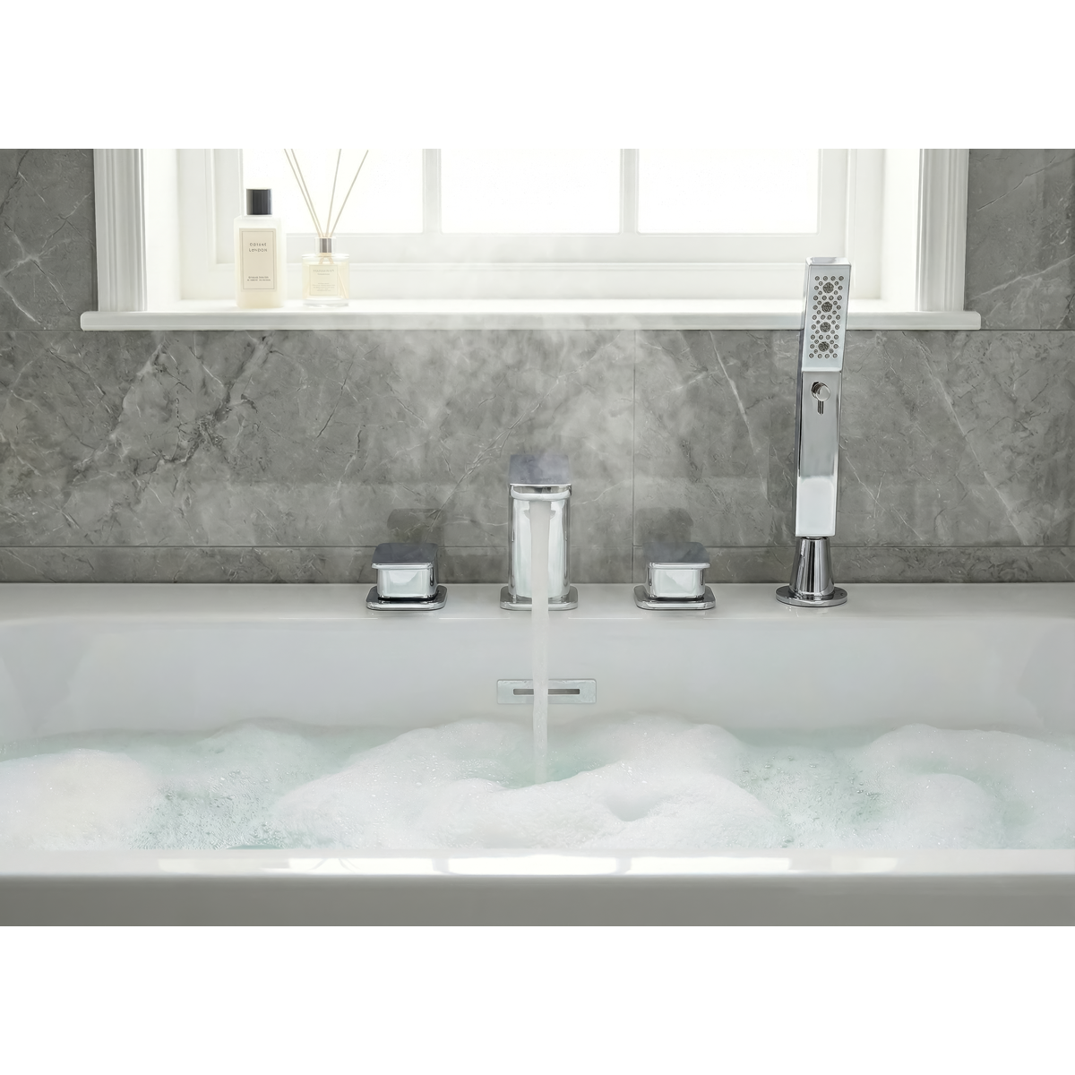 Baridi DH398 Bath Mounting 4-Hole Mixer Tap with Shower Head - Chrome - additional view 3