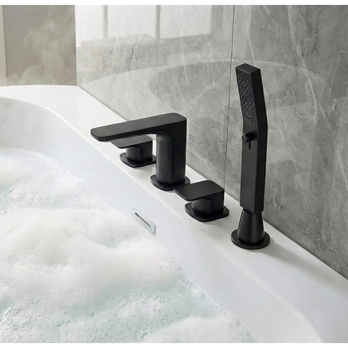 Baridi DH399 Bath Mounting 4-Hole Mixer Tap with Shower Head - Matt Black - additional view 4