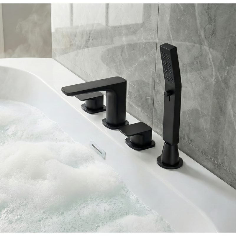 Baridi DH399 Bath Mounting 4-Hole Mixer Tap with Shower Head - Matt Black - additional view 4