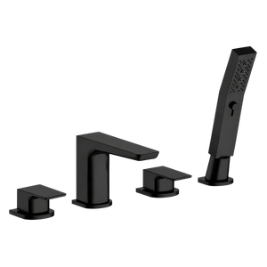 Baridi DH399 Bath Mounting 4-Hole Mixer Tap with Shower Head - Matt Black