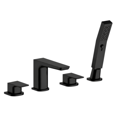 Baridi DH399 Bath Mounting 4-Hole Mixer Tap with Shower Head - Matt Black