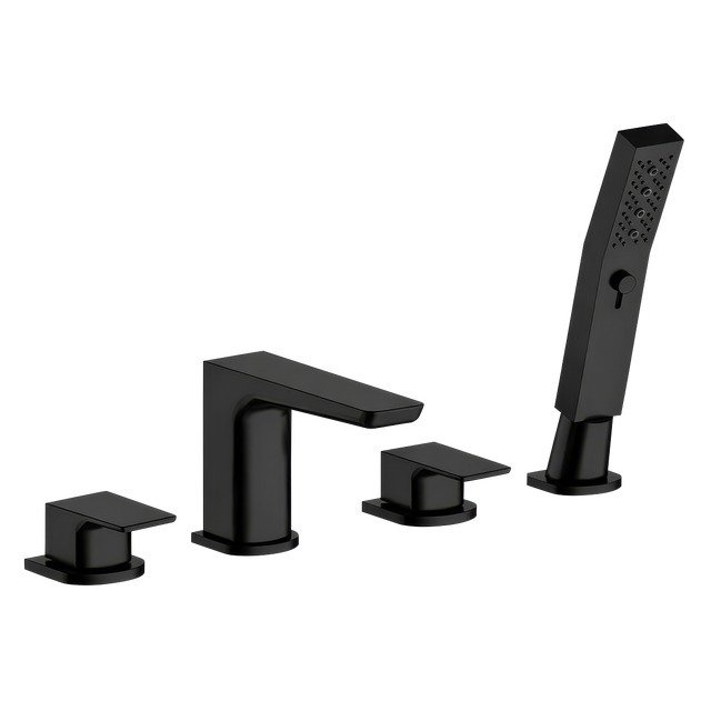 Baridi DH399 Bath Mounting 4-Hole Mixer Tap with Shower Head - Matt Black