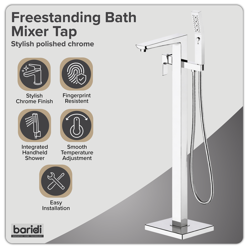 Baridi DH400 Freestanding Bath Mixer Tap with Shower - Chrome - additional view 8